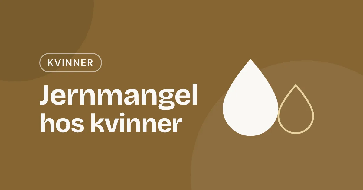 Omslag med teksten «Jernmangel hos kvinner» og en dråpe