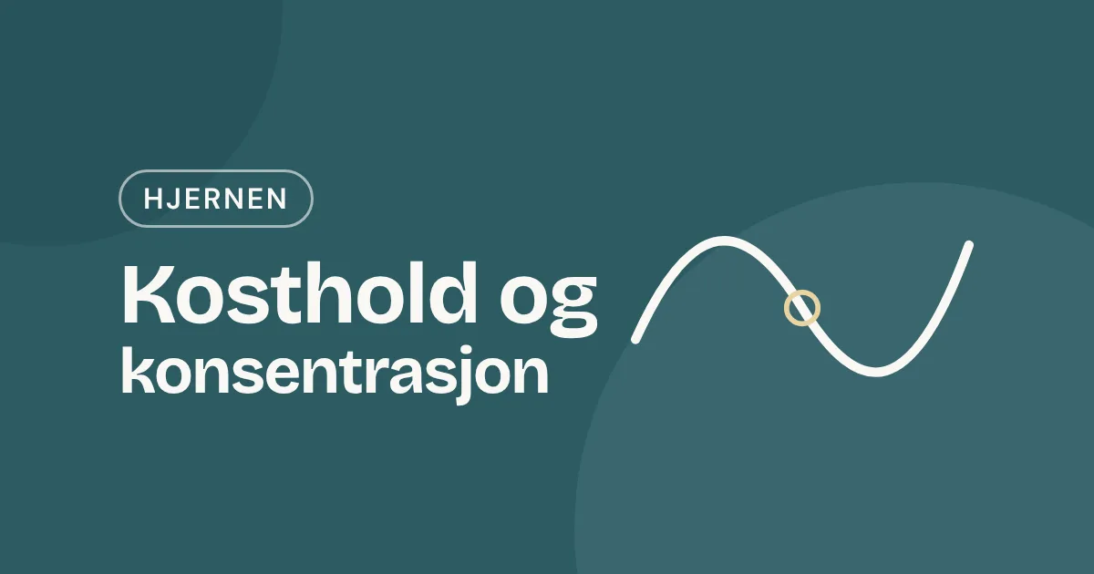 Omslag med teksten «Kosthold og konsentrasjon» og en myk bølgekurve